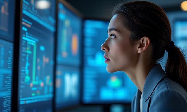 Strategic process analyst at laptop